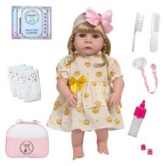 Imagem de Boneca Reborn Gatinha Abigail Loira Enxoval Bolsa Acessórios - Cegonha