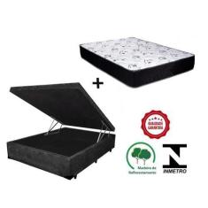 Imagem de Cama Box Baú Casal Suede Preto + Colchão Casal Espuma D23 Com Eps 24X1
