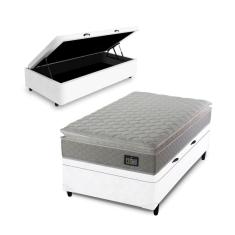Imagem de Cama Box Baú + Colchão de Solteiro Strong D45 One Face 88x188x54cm Branco - Suporta até 150kg por pessoa