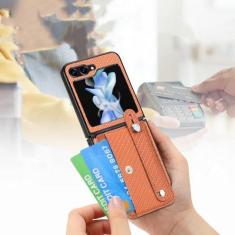 Imagem de Capa carteira dobrável para telefone para Samsung Galaxy Z Flip 5 5G Flip4 Flip3 Flip5 Flip 4 3 Zflip5 Capa protetora para slot de cartão, marrom, para Samsung Z Flip 4