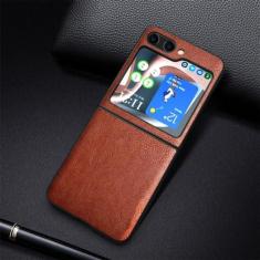 Imagem de Capa de couro para Samsung Galaxy Z Flip 5 estilo empresarial retrô lichia padrão capa traseira para galaxy z flip5 zflip5 capa de telefone, marrom, para z flip 5
