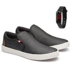 Imagem de Kit Slip On Masculino Casual Tênis Iate Social Em Couro Macio + Relógi