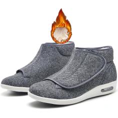 Imagem de Sapatos para diabéticos de lã quente de inverno para idosos, sapatos femininos elegantes para artrite diabética, larguras largas, tênis para caminhada, botas ajustáveis ​​para suporte de pés