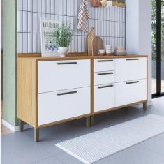 Imagem de Cozinha Compacta 200cm 2 Peças 3 Portas Basculantes e 3 Gavetas 100% Mdf Vicenza Espresso Móveis Amêndoa/Branco