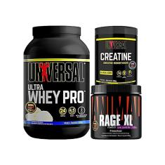 Imagem de Kit Ultra Whey Pro 909g + Pré Treino Animal Rage XL 221g + Creatine Monohydrate 300g - Universal-Unissex