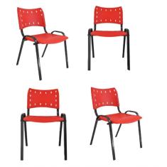Imagem de Kit 4 Cadeiras Iso Para Escola Escritório Comércio Vermelha Base Preta