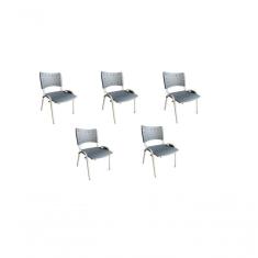 Imagem de Kit 5 Cadeiras Iso Para Escola Escritório Comércio Cinza Base Branca
