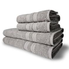 Imagem de Jogo De Toalhas Itália Soft 4 Pçs 2 Banho E 2 Rosto 430g m² 100% Algodão Cinza