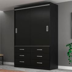 Imagem de Guarda-roupa Solteiro Veneza 2 Portas 6 Gavetas Black - Evidência Móveis