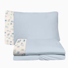 Imagem de Jogo De Lençol 3 Peças Solteiro Especial King 96 Foguete Azul Brilha M