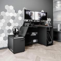 Imagem de Mesa Gamer xt Racer Space Two 1 pt Preta e Branca