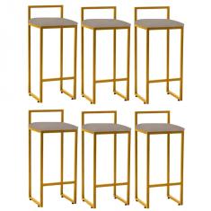 Imagem de Kit 06 Banqueta Alta Lina Industrial Cozinha Bar Balcão Bistrô Ferro  Suede Bege - Ahazzo Móveis