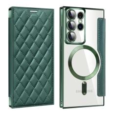 Imagem de Porta-cartões de couro magnético para Samsung Galaxy S23FE S24 S22 Ultra Plus Porta-cartões de carga sem fio Capa dura à prova de choque, verde, para Galaxy S23