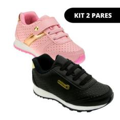 Imagem de Tenis Feminino Infantil Menina - Kit 2 Pares Tam 20 Ao 34 - Sapatinhos