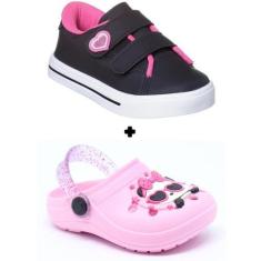 Imagem de Kit 1 tênis infantil menina mais babuche infantil feminino moda escola