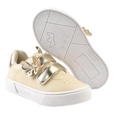 Imagem de Tênis Infantil Feminino Bege Solado Branco Detalhe Borboleta Fechament