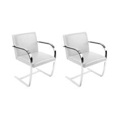 Imagem de Kit 2 Cadeiras Brno Escritório Couro Sintético Branco Barra Chata Cromada Cor Branco