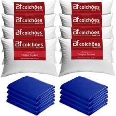 Imagem de Kit 8 Travesseiro Fibra Siliconada Lavável Antialérgico 50x70cm + 8 Capas Impermeável Hospitalar Courvin 50x70cm BF Colchões