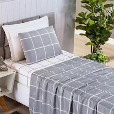 Imagem de Jogo De Lençol Solteiro 3 Peças  200 Fios Estampa Grid Austin - Linda