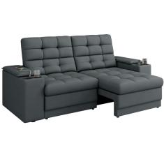 Imagem de Sofá Retrátil e Reclinável 3 lugares porta-copos entrada USB apoio do braço deslizante em tecido veludo Cinza