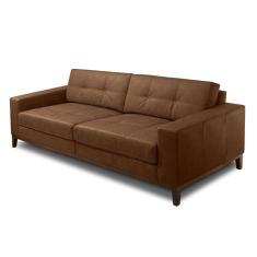 Imagem de Sofá Decorativo Bruno 3 Lugares Sala De Estar 240cm Pés Em Madeira Couro Marrom Claro Manchado