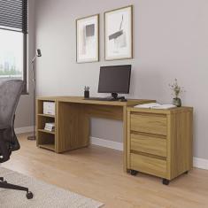 Imagem de Mesa de Escritório 120cm com Gaveteiro com Rodízio e Prateleiras Ficus Cabecasa Madeiramadeira