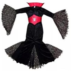 Imagem de Fantasia Vestido Infantil Vampira Drácula Halloween Meninas - Bela Imp