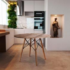 Imagem de Mesa Redonda De Jantar Eames Eiffel 90cm Amêndoa Base Madeira Maciça - Cor: Marrom