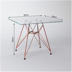Imagem de Mesa Eiffel Quadrada 90cm Tampo De Vidro Com Base De Ferro Cobre