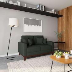 Imagem de sofá 2 lugares marshall base de madeira linho cotton grafite