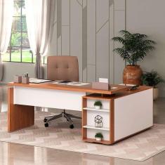 Imagem de mesa de escritório em l connect ii 1 pt freijó e branca