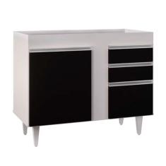 Imagem de Balcão 02 Gavetas Bia Branco Preto 100Cm