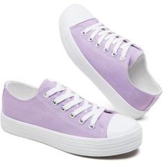 Imagem de BENPAO Tênis branco feminino de lona de cano baixo, tênis de lona, feminino, moderno, sem cadarço, casual, Roxa, 38