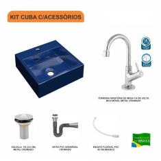 Imagem de Kit Cuba Q395 Com Torneira 1198 Metal E Válvula1 Pol. Sifão Cromado E Flexivel Compace  Escuro