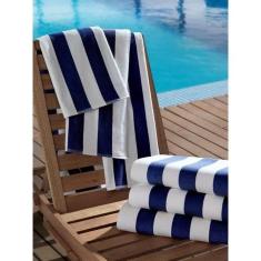 Imagem de Toalha de Praia e Piscina Felpuda Listrada Ibiza Azul Marinho Teka