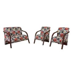 Imagem de Conjunto Sevilha 1 Namoradeira e 2 Poltronas 1 Lugar Estampada Braço Madeira
