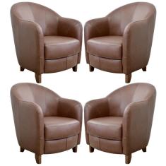 Imagem de Kit 4 Poltronas Decorativas Sala de Estar Pés Madeira Kairós Couro Caramelo - Gran Belo