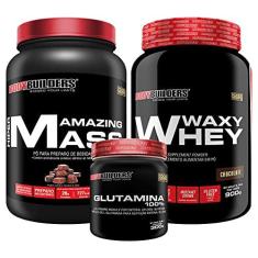 Imagem de Kit Waxy Whey 900g + Hipercalórico Amazing Mass 1,5kg + Glutamina 100% 300g – Bodybuilders