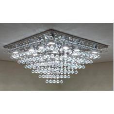 Imagem de Lustre De Cristal Para Sala/ Hall Com 50Cm De Altura, Base De Inox Espelhado Com 70X70cm