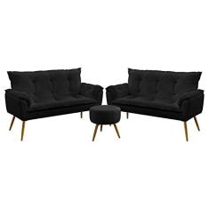 Imagem de Kit 2 Poltronas Namoradeiras Decorativas Estofadas Para Sala De Estar Beta e Puff Solar Sued  Aradecor