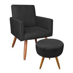 Imagem de Kit Poltrona e Puff Banqueta Redonda Nina Suede Pés Palito Castanho - 