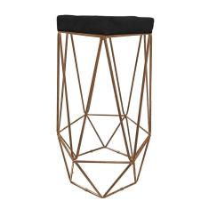 Imagem de Banqueta Hexagonal Aramado Cobre Suede Preto