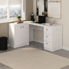 Imagem de Mesa para Escritório em L com 3 Gavetas e Armários ME4100 Tecno Mobili Branco