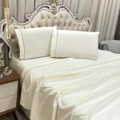 Imagem de Jogo Cama Lençol Queen Realce Percal 400 Fios 3 Peças Palha - Casa Sho