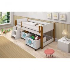 Imagem de Cama Juvenil Branco Com Baú Adesivado Azul Com Colchão