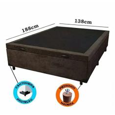 Imagem de Cama Box Casal com Bau Pistão a gás marrom suede Bipartido - 138x188