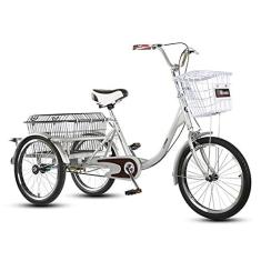 Imagem de Triciclo adulto de 50,8 cm para uso ao ar livre, bicicleta de velocidade única, armação de aço de alto carbono, bicicleta cruiser de três rodas com cesta grande e encosto de assento, pedal de ciclismo