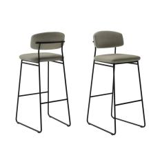 Imagem de Banqueta Alta para Bancada Sala de Jantar Encosto e Assentos Estofados Linha Jaraguá Preto Fosco/Duna Fendi