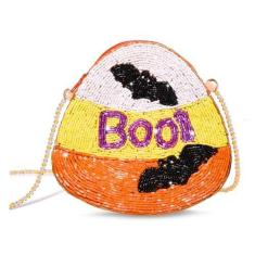 Imagem de NLCAC Bolsa de Halloween com contas Hocus Pocus BOO Bolsa tiracolo Novidade Bolsa de Ombro Presente de Halloween para Meninas Mulheres, Bege