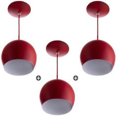 Imagem de Kit 3 Lustres Pendente Bola Pequena Alumínio 15cm  - Marryluz